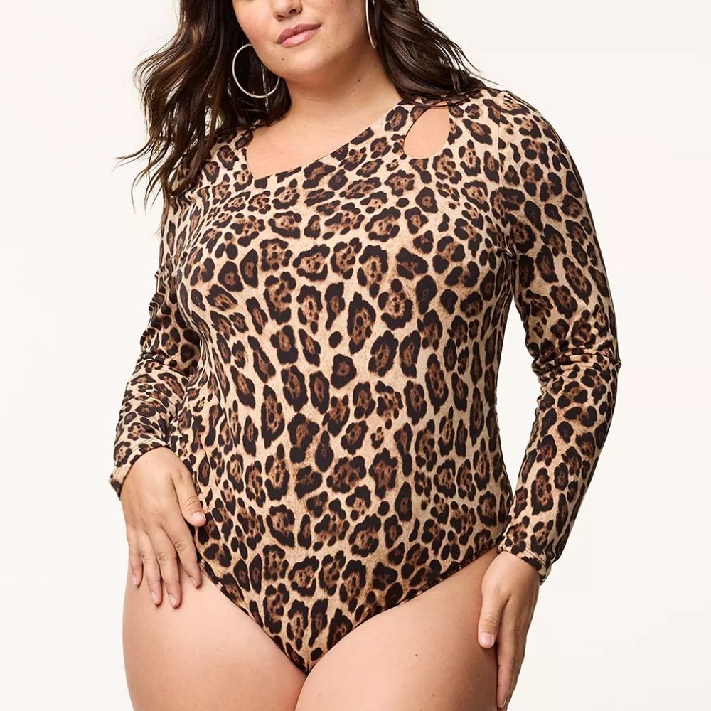 ❤️NWT BODYSUIT - LEOPARD ANIMAL PRINT - SNAP CROTCH - CUTOUT ACCENT